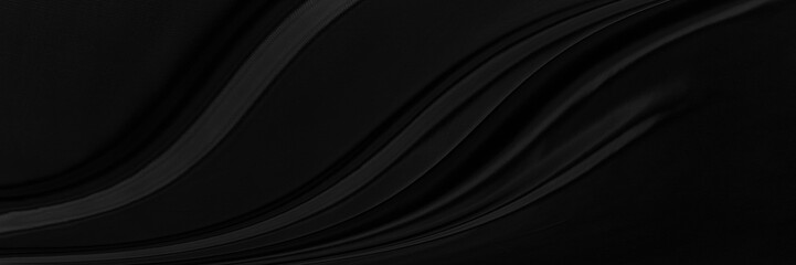 Black gray satin dark fabric texture luxurious shiny that is abstract silk cloth panorama background with patterns soft waves blur beautiful.
