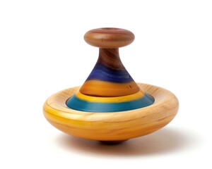 Top Toy. Blue Wooden Spinning Top Isolated on White Background