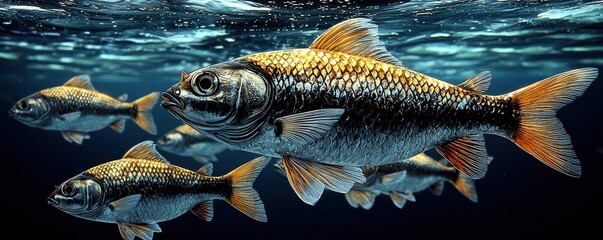 Naklejka premium Stunning Underwater Shot of Goldfish Aquatic Life Nature