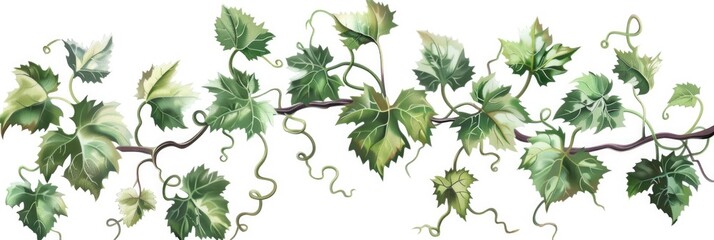 Vine Design. Grape Leaves Vine and Tendrils in Vineyard. Wine Vinery Concept.