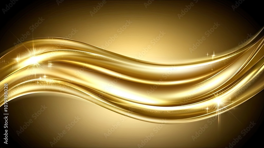 Poster shimmering golden waves with sparkle highlights on a smooth background for elegant and luxurious des