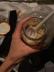 A can of rice. Aesthetics of food. Food in a jar.