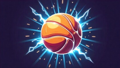Fototapeta premium Basketball in Electric Blue and Purple with Radiant Flashes