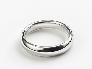 A simple, yet elegant, silver wedding band sits on a white background