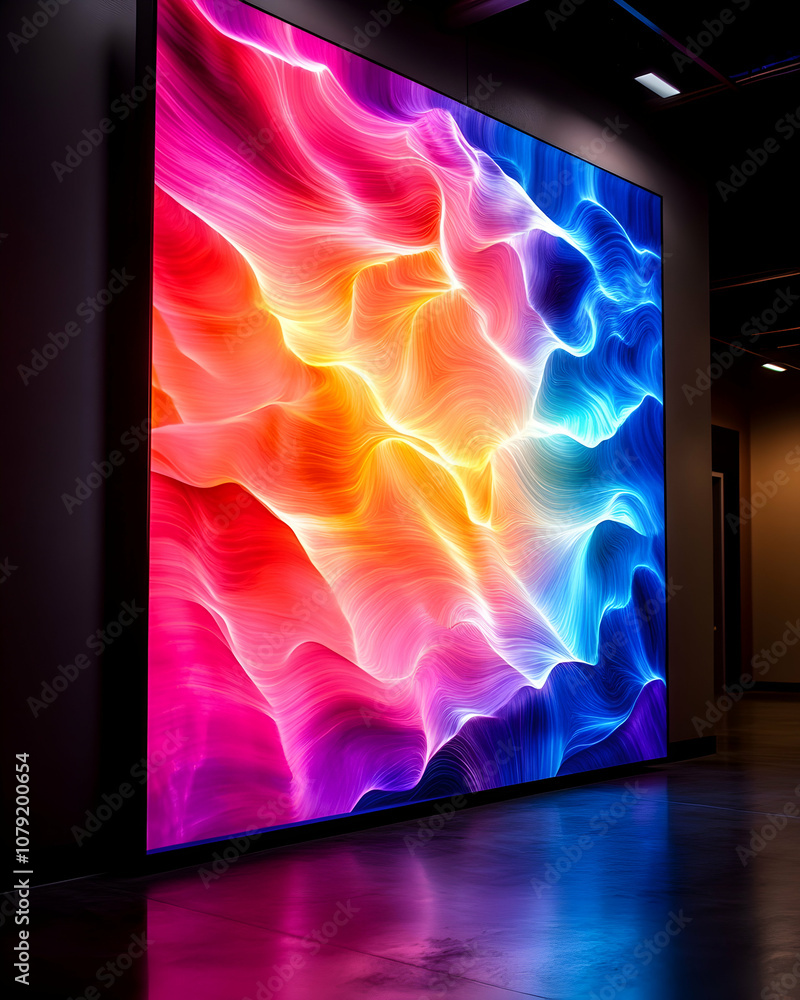 Poster abstract art installation with vibrant colors and fluid shapes, creating a dynamic and captivating v