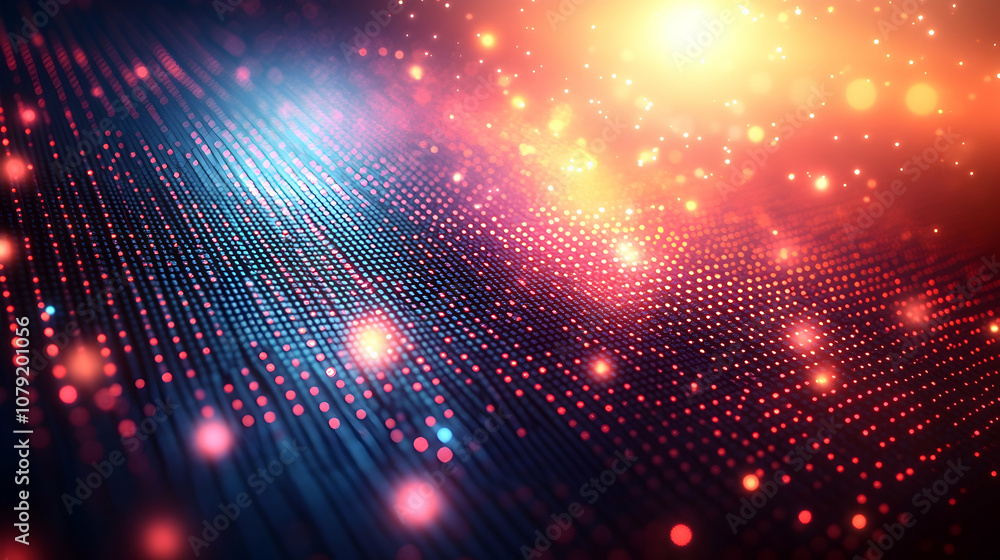Poster abstract digital background with glowing particles and lines.