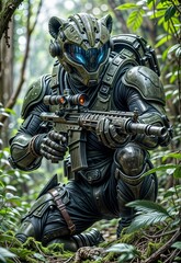 Alien humanoid scout in the forest