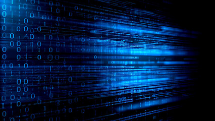 Obraz premium Blue digital binary data on computer screen background