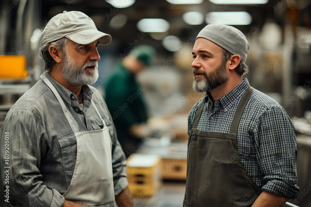 Poster A focused discussion between a manager and worker on the production line
