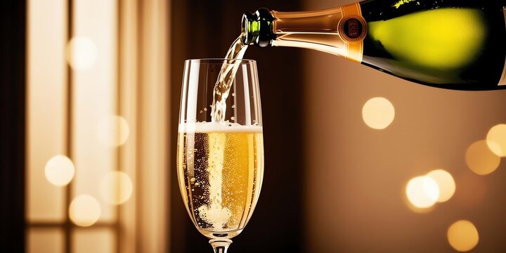 Champagne being poured into a glass, with golden bubbles rising, and plenty of open space on the side to evoke a sense of excitement and celebration 16