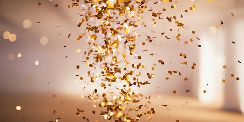 Close-up of confetti gently falling, with an expansive soft-focus background that gives a sense of joyful openness.