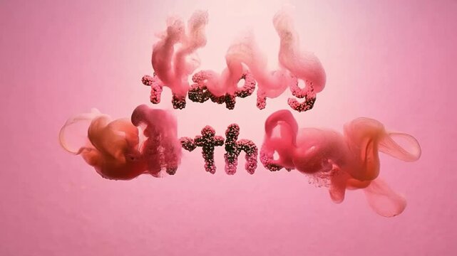 An animated lettering of the word Happy Birthday with lots of bright colors and particles.