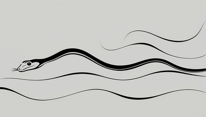 Abstract line art of a snake gracefully moving across a light background
