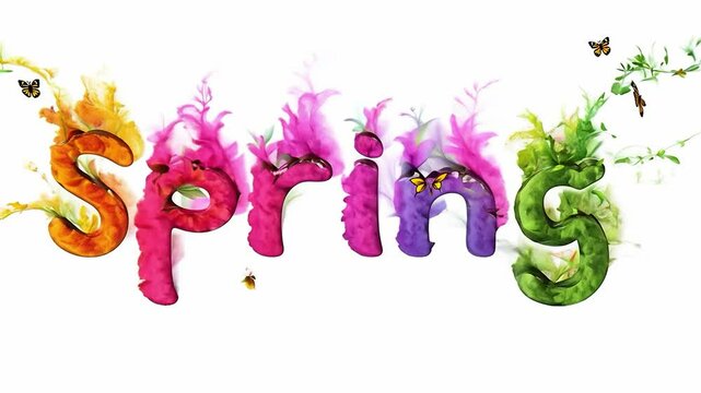 An animated lettering of the word Spring as a colroful background