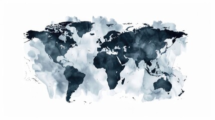 World Map Silhouette. Illustrated Black Watercolor Business Symbol of Earth Atlas