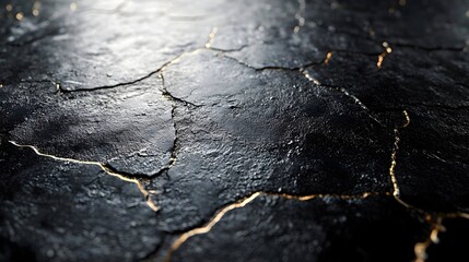 Obraz premium Abstract 3D Gold Cracks on Black Surface Illustration