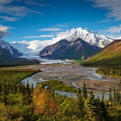 The Pristine Wilderness of Alaska’s Denali National Park, Home to North America’s Highest Peak, Vast Glaciers, and Diverse Wildlife, Providing a Remote and Untamed Natural Experience for Adventurers