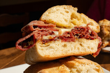 Hot pastrami Sandwich on bulky roll