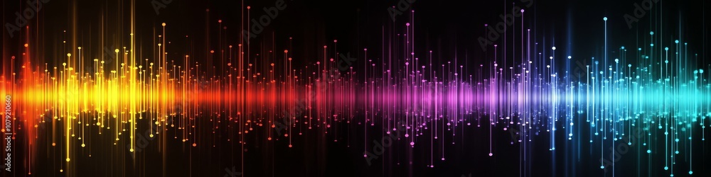 Poster this artwork showcases a vibrant digital waveform design with neon colors, illustrating the dynamic 