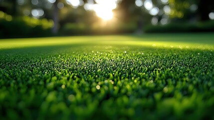 Naklejka premium Green Grass Close-Up with Sunlight Bokeh