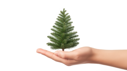 hand-holding christmas tree isolated on a white background