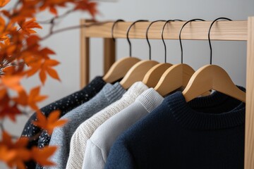 Obraz premium Organizing Modern Wardrobe Neatly Arranged Clothes in Minimalist Space