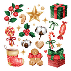 Vector collection of watercolor Christmas elements