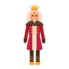 King cartoon isolated on white background. Christmas wooden toy. Vector illustration in flat style.