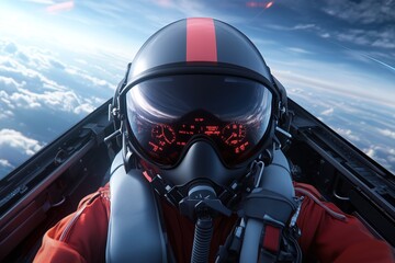 Fototapeta premium Pilot in Fighter Jet Cockpit Aerial View Portrait Photography Military Environment