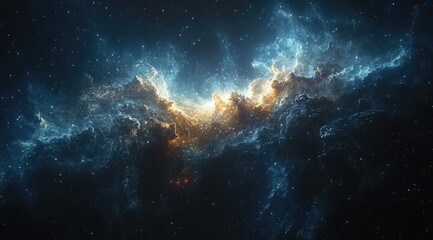 Abstract cosmic nebula with glowing gas and stars.