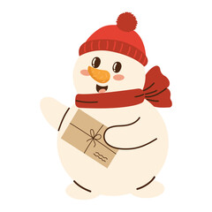 Cute snowman in warm clothes. Vector illustration in cartoon style.