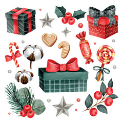Vector collection of watercolor Christmas elements