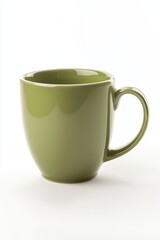 Obraz premium Minimalistische grüne Kaffeetasse Porzellan Tasse für Kaffee Tee modernes Design Fotografie weißer Hintergrund stilvolle Tasse Dekoration Büro Küchendekor Geschenkidee für Kaffeeliebhaber