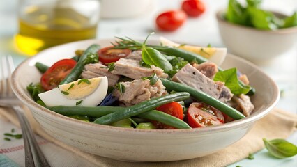 Ni&ccedil;oise salad with green beans, tuna, and boiled eggs