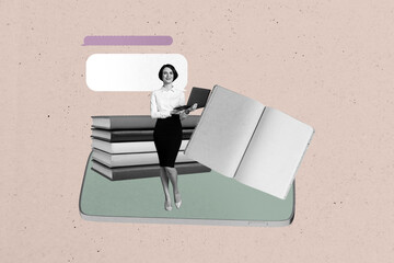Poster sketch image artwork 3D photo collage of young lady education student university read...