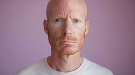 Obraz premium A man with red hair and a beard is wearing a white shirt and looking at the camera. He is angry or upset