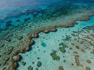 Obraz premium Aerial View of Shallow Turquoise Water with Submerged Rocks