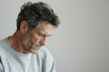 Obraz premium Man Looking Down in Thought Capturing Distinctive Moment and Expression