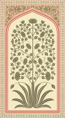 Traditional Indian Mughal flower motif. Botanical floral ethnic motif. Indian mughal flower motif with background. © Design 35