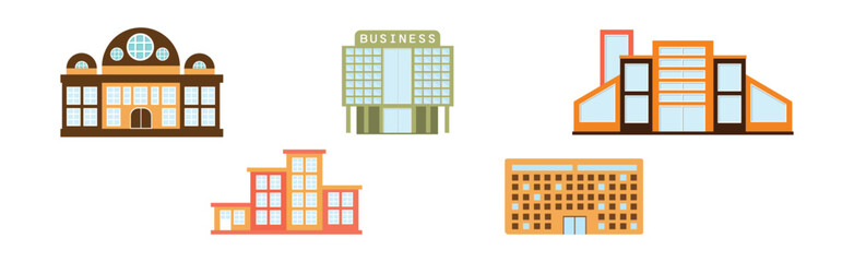 City House and Street Building Facade Vector Set