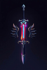 Decorative sword with winged elements in fantasy style	