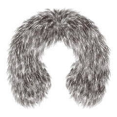 Realistic fur collar illustration, fluffy texture, half-circle shape, ideal for coats and jackets.

