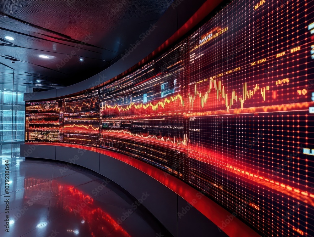 Poster stock market digital graph chart on led display concept. a large display of daily stock market price