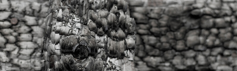 A fragment of a burnt house from a fire