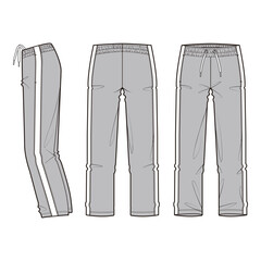 Side Stripe Jogger Pants Fashion Flat Template for Apparel Design

