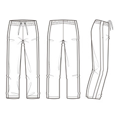Jogger Pants Fashion Technical Flat Template with Front, Back, and Side Views


