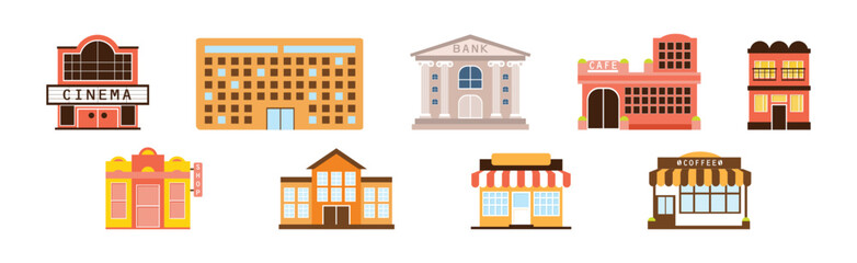 Fototapeta premium City House and Street Building Facade Vector Set