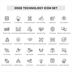 Vector icon set of Edge Technology Icon Set-Monochrome Line Art Icons for Edge Computing, IoT, and AI Solutions