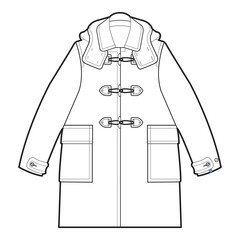 Toggle Coat with Patch Pockets and Hood Fashion Template


