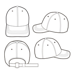 Baseball cap shown from multiple angles with adjustable strap.

